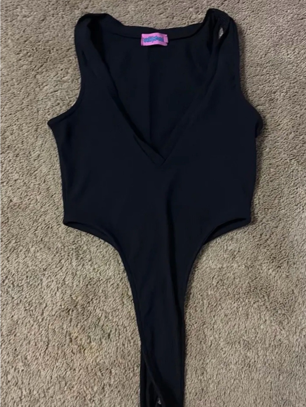 Edikted Black Deep V-Neck One-Piece Bodysuit